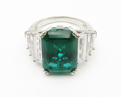 925 Sterling Silver  Green Topaz & Cubic Zirconia Cocktail Ring Sz 8  RG13959