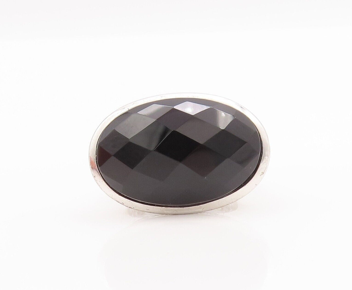 925 Sterling Silver Vintage Ring Solid Large Oval Cabochon Onyx  Sz 10  RG28476