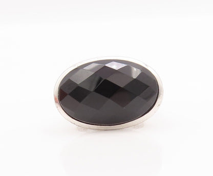 925 Sterling Silver Vintage Ring Solid Large Oval Cabochon Onyx  Sz 10  RG28476