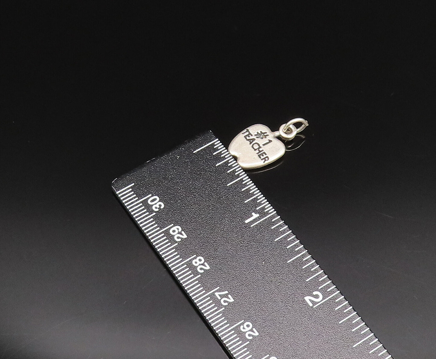 925 Sterling Silver  Vintage Engraved #1 Teacher Apple Charm Pendant  PT21352