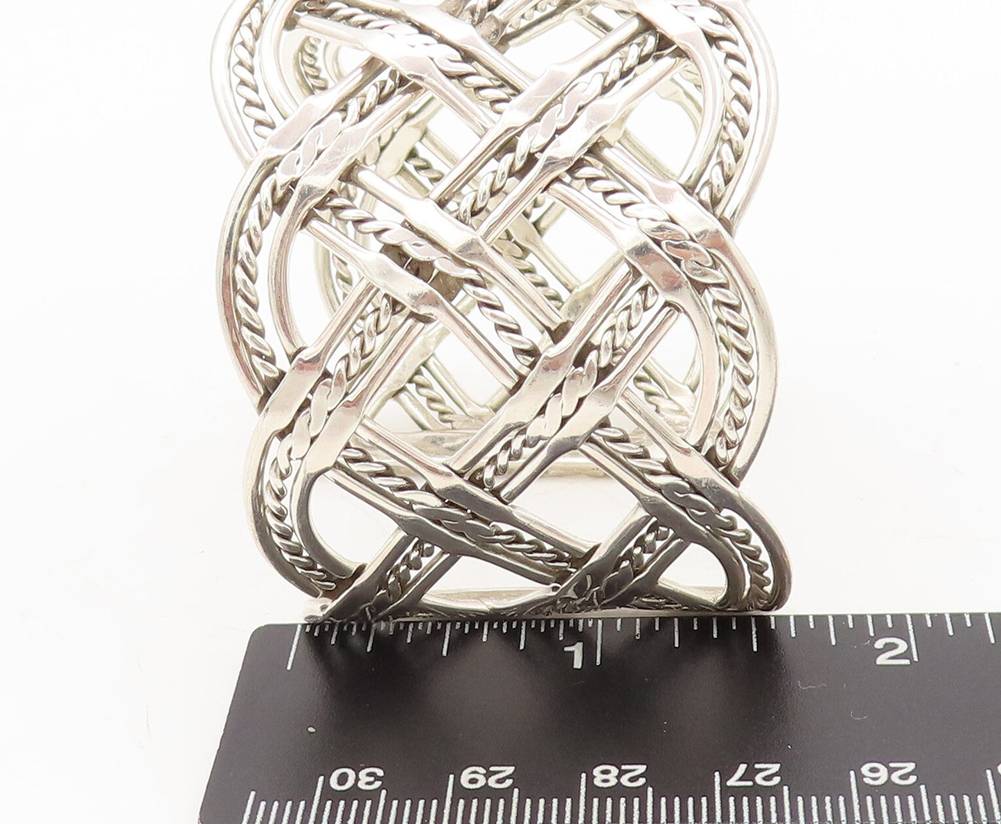 925 Sterling Silver Vintage Bracelet MEXICO Large Twisted Rope Woven  BT10258
