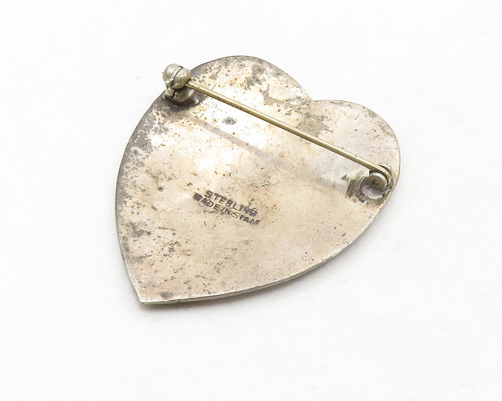 SIAM 925 Sterling Silver  Vintage Enamel Dancer Love Heart Brooch Pin  BP4875
