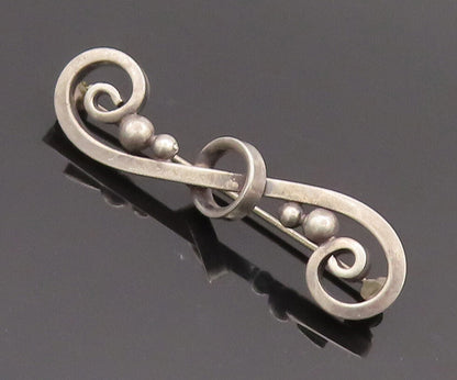 925 Sterling Silver Vintage Brooch Pin Antique Swirly Carved Beaded  BP10650