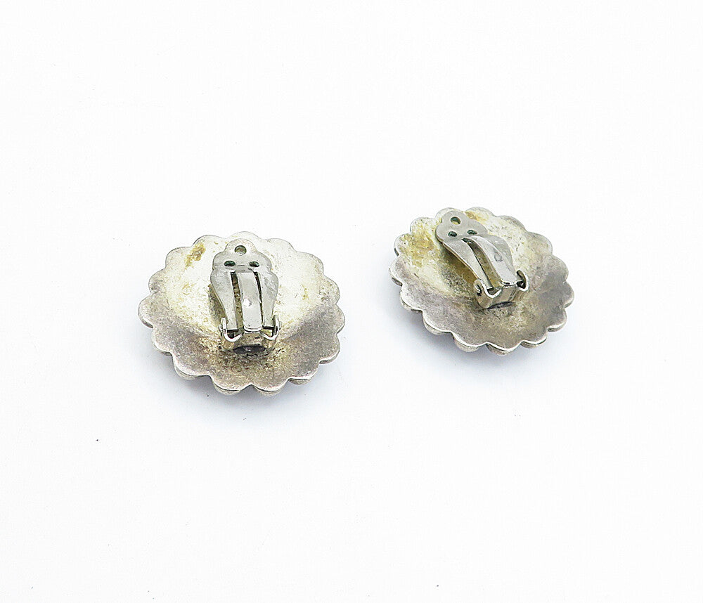 MEXICO 925 Silver  Vintage Black Onyx Floral Twist Non Pierce Earrings  EG2242