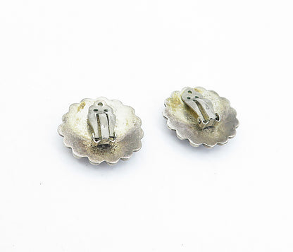 MEXICO 925 Silver  Vintage Black Onyx Floral Twist Non Pierce Earrings  EG2242