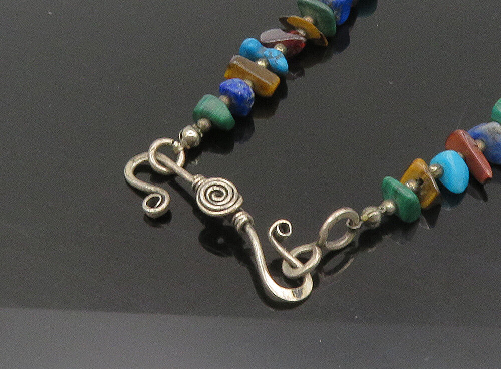 925 Silver Vintage Turquoise Sodalite & Multi Stone Chain Necklace NE3770