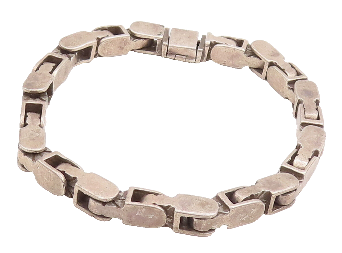 925 Sterling Silver Vintage Bracelet MEXICO Brutalist Heavy Cutout  BT10659