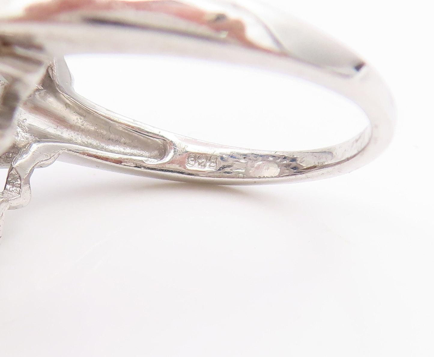 925 Sterling Silver Vintage Ring Elegant Rose Quartz & Sapphire  Sz 8.5  RG36147