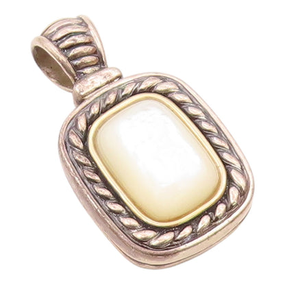 925 Sterling Silver & 14K GOLD  Vintage Mother Of Pearl Twist Pendant  PT18568