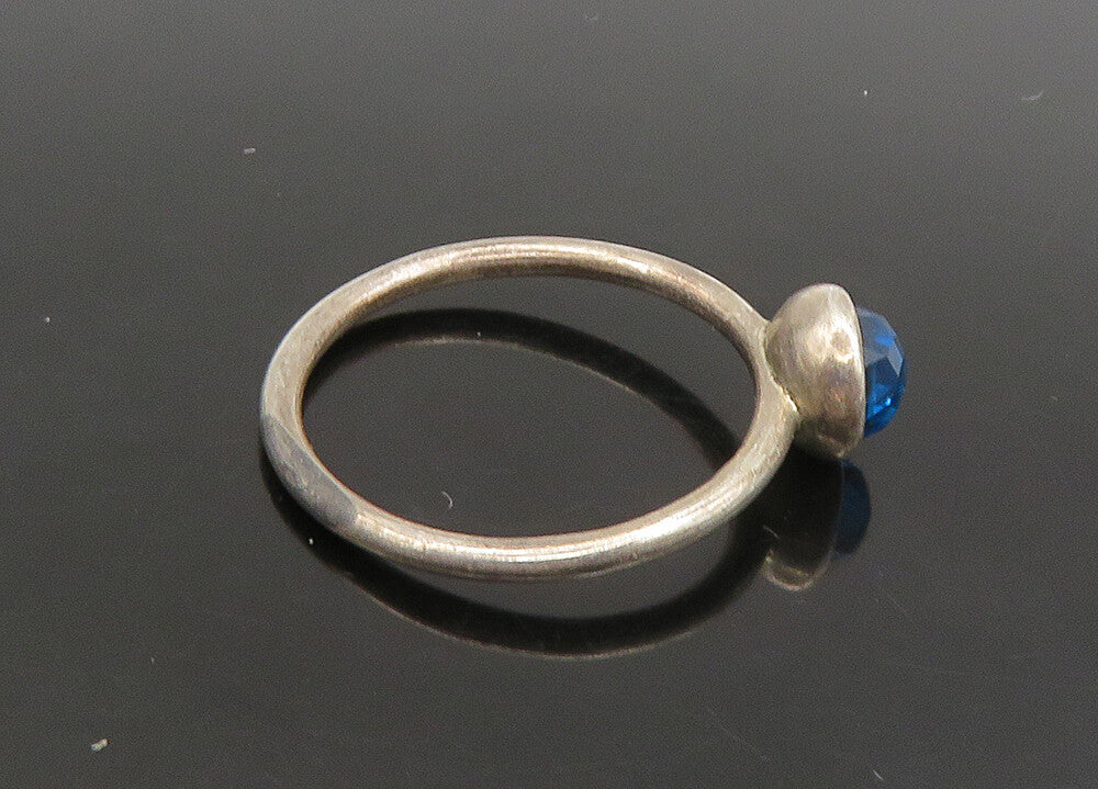 PANDORA 925 Silver  Vintage Faceted Blue Stone Thin Band Ring Sz 7 RG23595