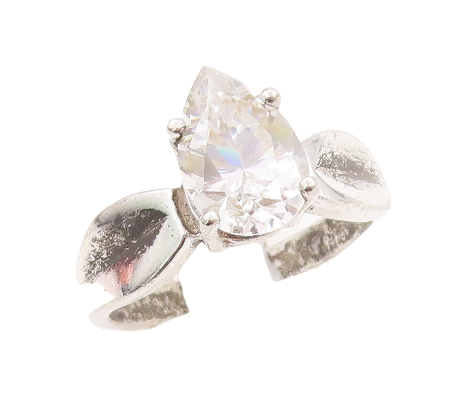925 Sterling Silver Vintage Ring Designer Drop Cut Topaz  Sz 10  RG29124