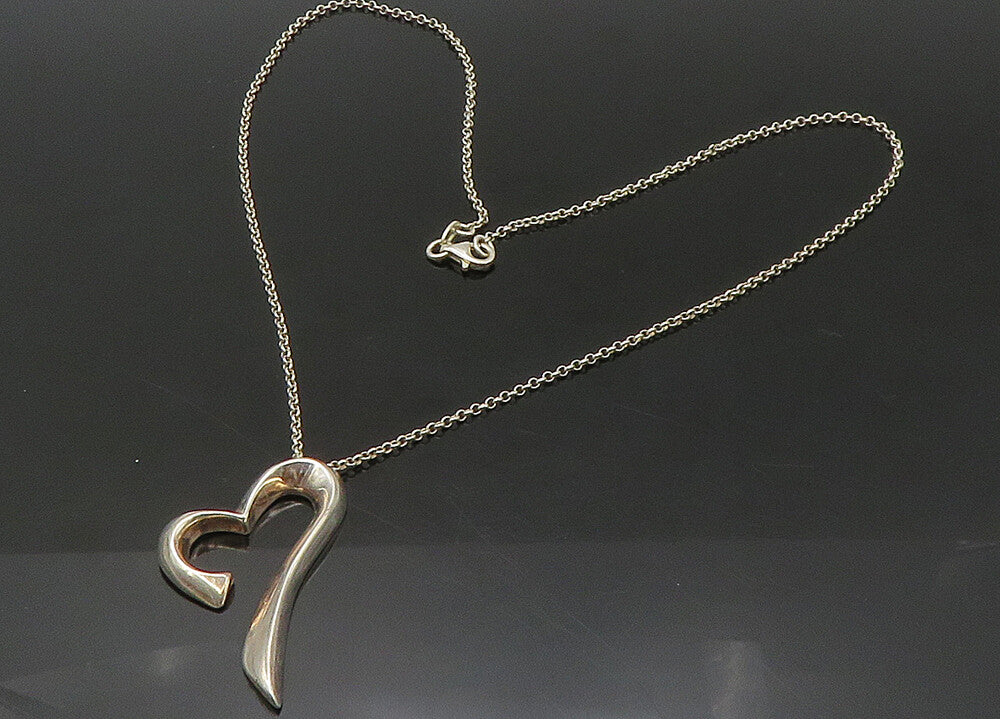 925 Sterling Silver  Vintage Shiny Open Love Heart Chain Necklace  NE3617