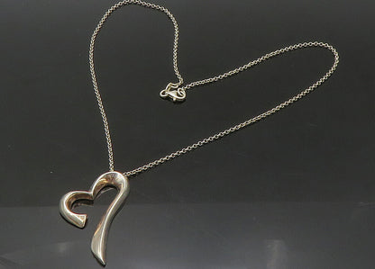 925 Sterling Silver  Vintage Shiny Open Love Heart Chain Necklace  NE3617