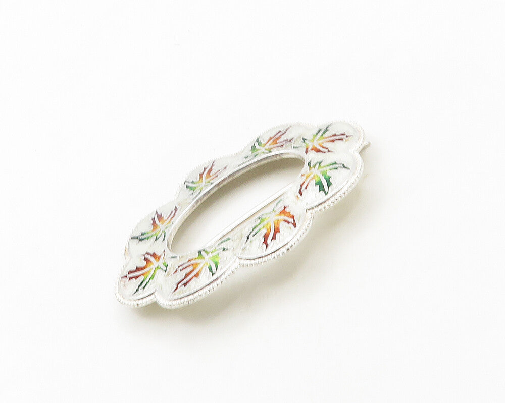 925 Sterling Silver Vintage Enamel Floral Detail Sweater Coat Pin TR2608