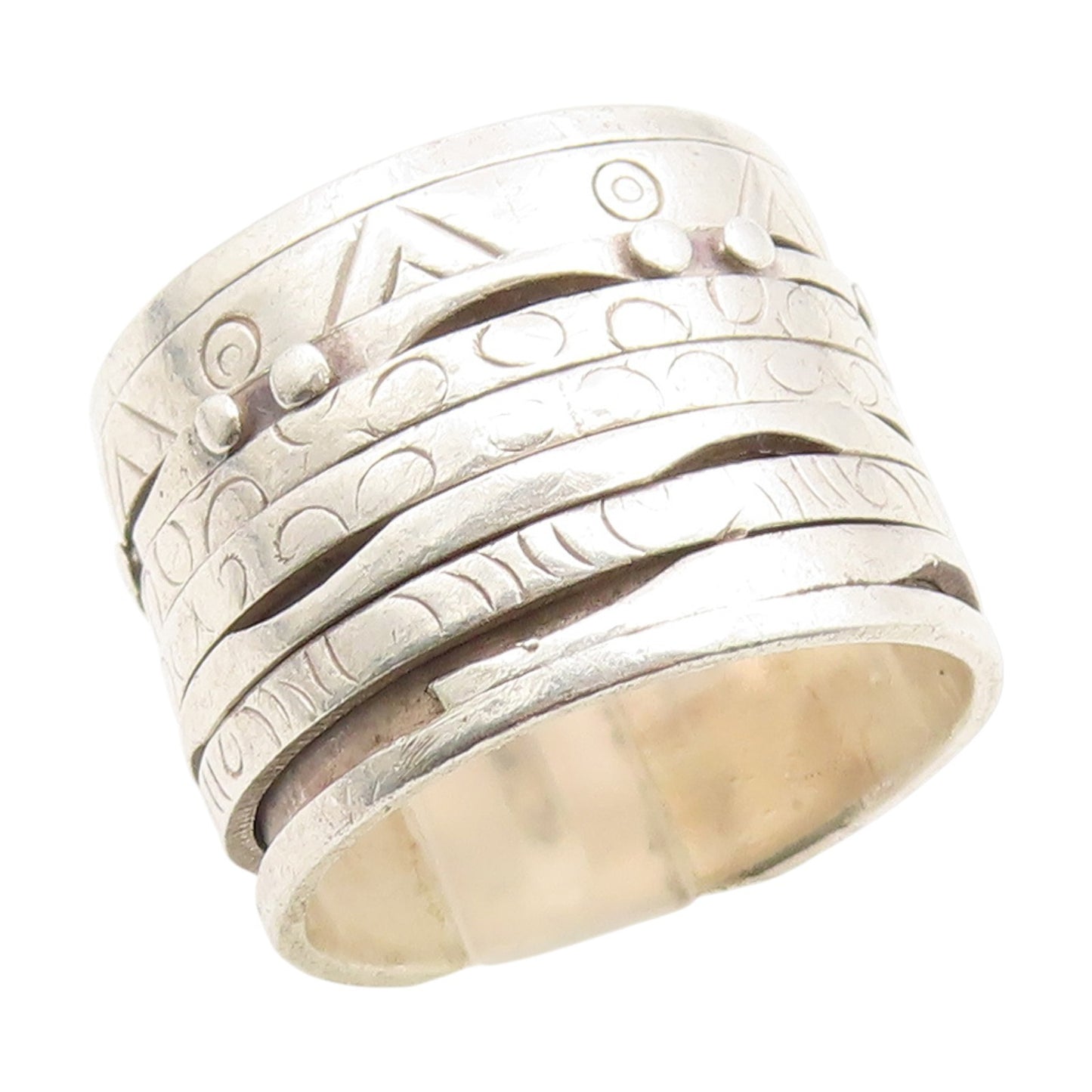 925 Sterling Silver Vintage Ring Etched Meditation Spinner Band  Sz 7.5  RG35109