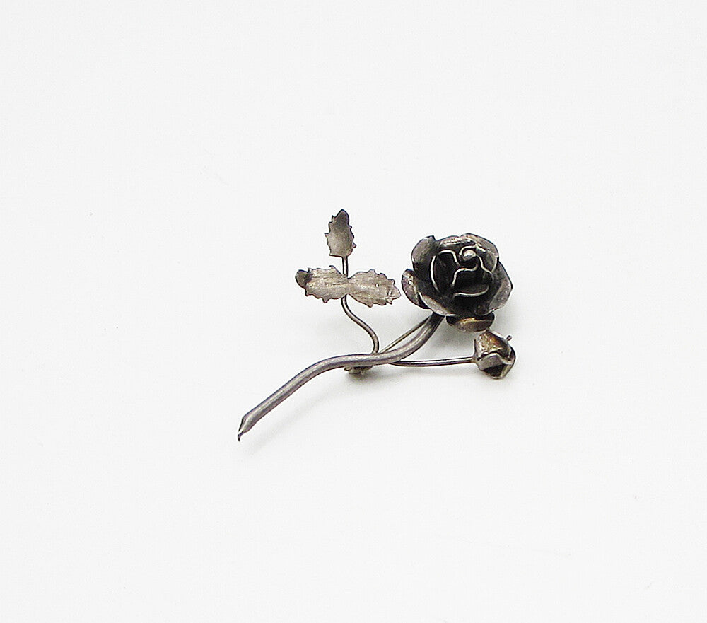 MEXICO 925 Sterling Silver  Vintage Sculpted Flower Brooch Pin  BP1020