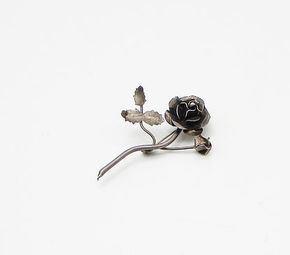 MEXICO 925 Sterling Silver  Vintage Sculpted Flower Brooch Pin  BP1020
