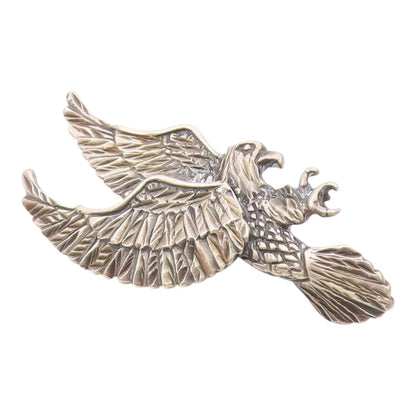 925 Sterling Silver  Vintage Shiny Diamond Cut Flying Eagle Pendant  PT19714
