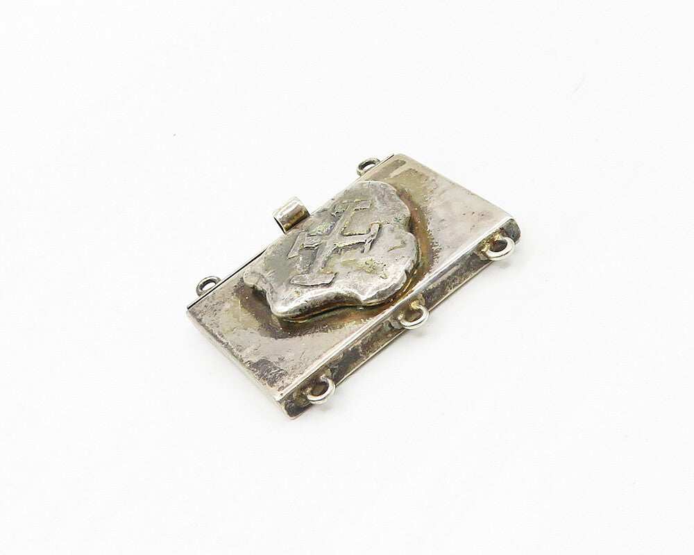 925 Sterling Silver  Vintage Etched Cross Detail Square Necklace Clasp  TR2383