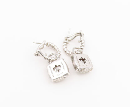 925 Sterling Silver Vintage Earrings JUDITH RIPKA CZ Twisted Rope Drop  EG14493