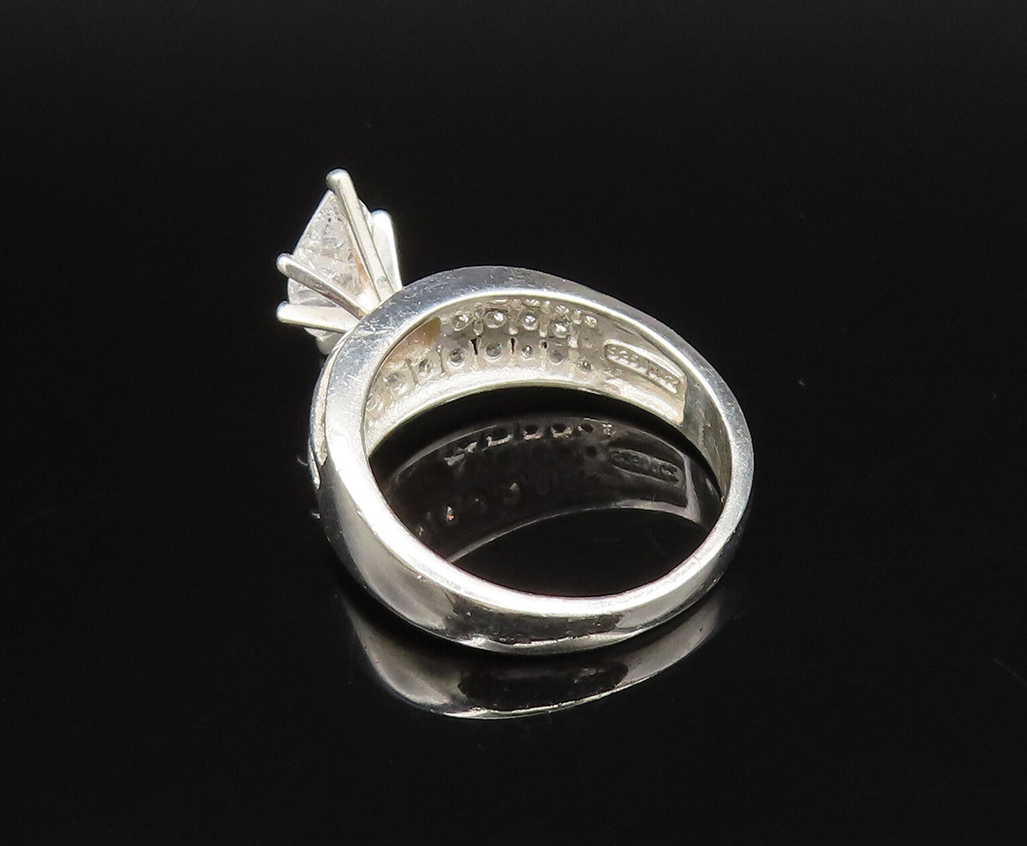 925 Silver  Vintage Marquise Cubic Zirconia Three Row Ring Sz 9.5  RG25954