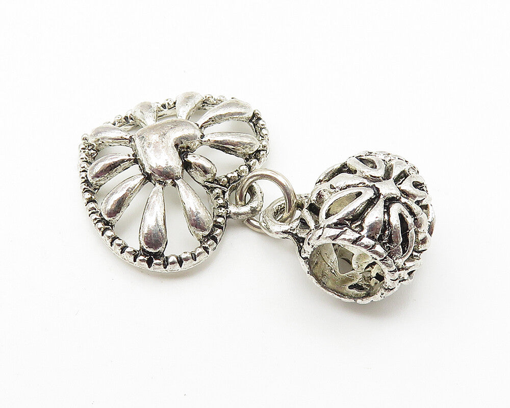925 Sterling Silver  Vintage Love Heart Dome Floral Bail Drop Pendant  PT8257