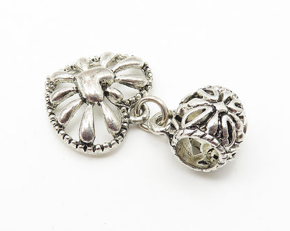 925 Sterling Silver  Vintage Love Heart Dome Floral Bail Drop Pendant  PT8257