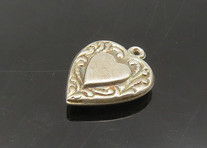 925 Sterling Silver  Vintage Antique Shiny Swirl Love Heart Pendant  PT17797