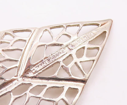 KRISSOS 925 Silver  Vintage Rare Openwork Greece Leaf Drop Pendant  PT21873