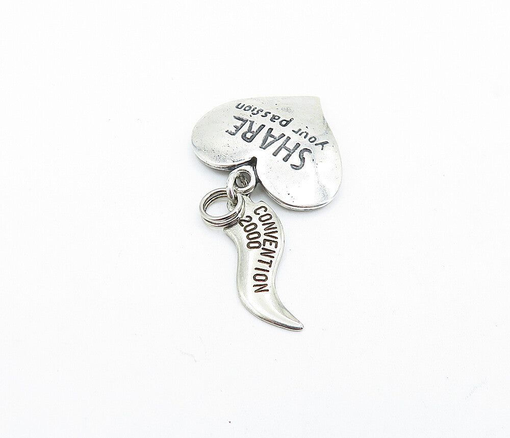 925 Sterling Silver  Vintage Share Your Passion Stamped Heart Pendant  PT4027