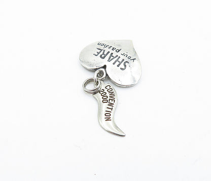 925 Sterling Silver  Vintage Share Your Passion Stamped Heart Pendant  PT4027
