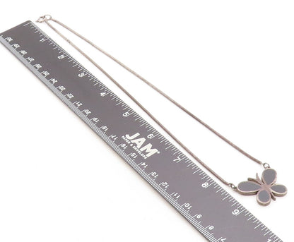 925 Silver Vintage Inlaid Black Onyx Butterfly Oxidized Chain Necklace NE1358