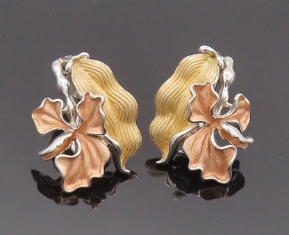925 Sterling Silver Vintage Earrings ROSS SIMONS Dried Fall Leaves  EG12864