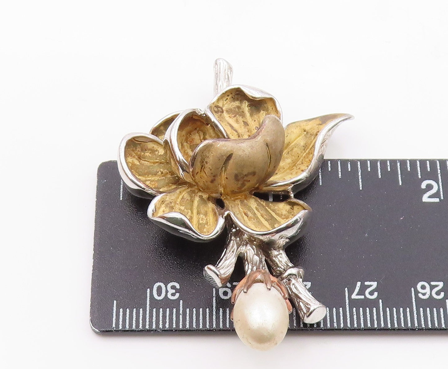 ROSS SIMONS 925 Silver  Vintage Flower & Freshwater Pearl Pendant  PT21965