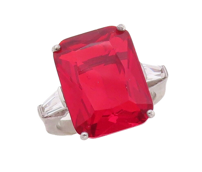 925 Sterling Silver Vintage Ring Rectangle Cut Red & White CZ  Sz 6.5  RG30046