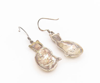 925 Sterling Silver Vintage Earrings BOMA Modernist Kitten Charm Dangle  EG14267