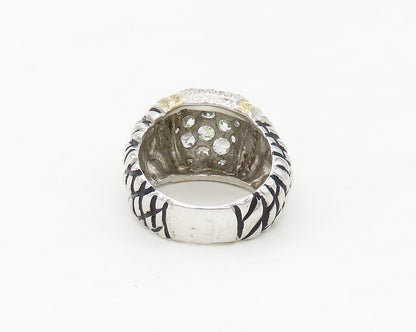 925 Sterling Silver  Cubic Zirconia Two Tone Dome Band Ring Sz 7.5  RG17132