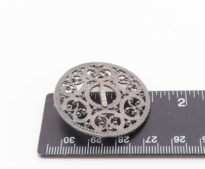 EUROPEAN 925 Silver  Vintage Braided & Beaded Pretzel Twist Brooch Pin  BP9738