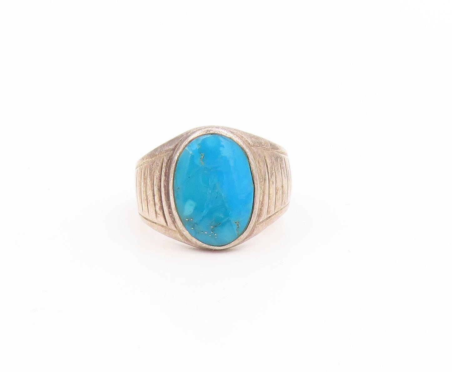 925 Sterling Silver Vintage Ring Cabochon Turquoise Statement Band Sz 7 RG33989