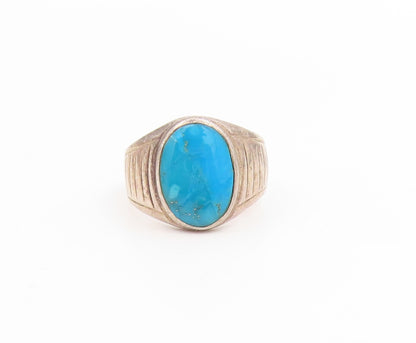 925 Sterling Silver Vintage Ring Cabochon Turquoise Statement Band Sz 7 RG33989