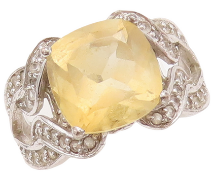 925 Sterling Silver Vintage Ring Square & Loop Cutout 2 Tone Topaz Sz 6  RG29280