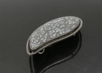 ISRAEL 925 Silver  Vintage Mother Of Pearl Mosaic Leaf Brooch Pin  BP8995