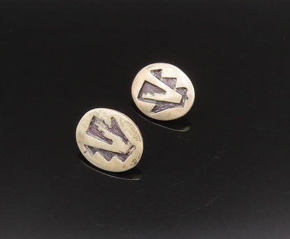 NAVAJO 925 Sterling Silver Vintage Carved Abstract Oval Stud Earrings EG12151