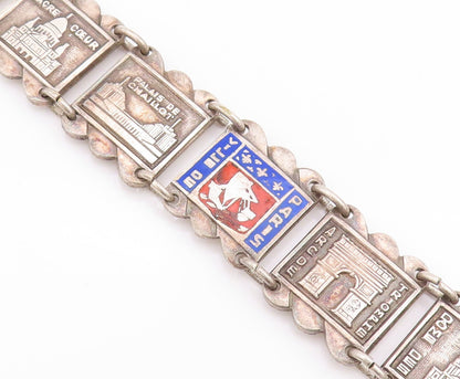 925 Sterling Silver Vintage Bracelet Dark Tone Carved France Monuments  BT11026