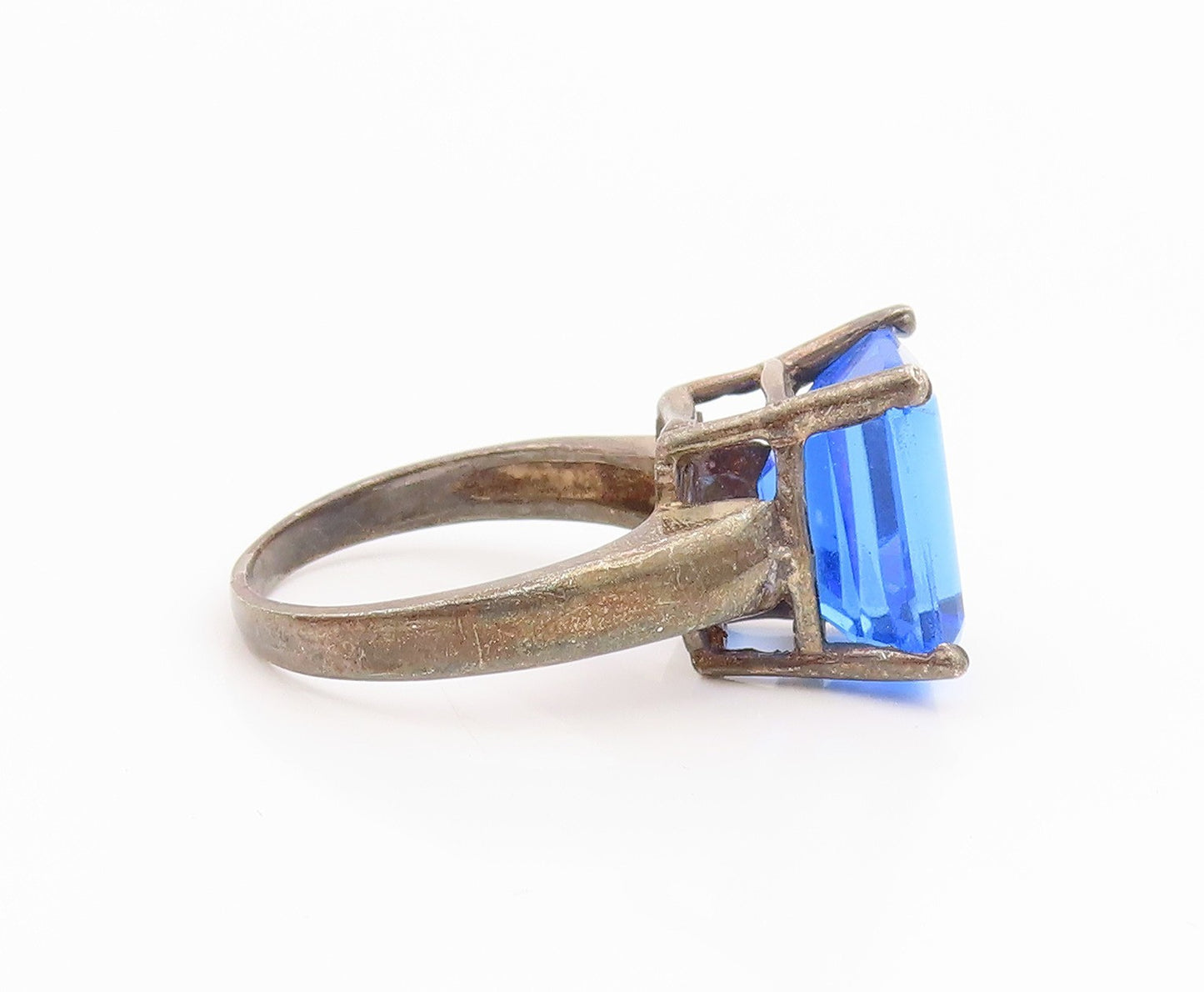 925 Sterling Silver Vintage Ring Classic Blue CZ Solitaire Band  Sz 9  RG35481
