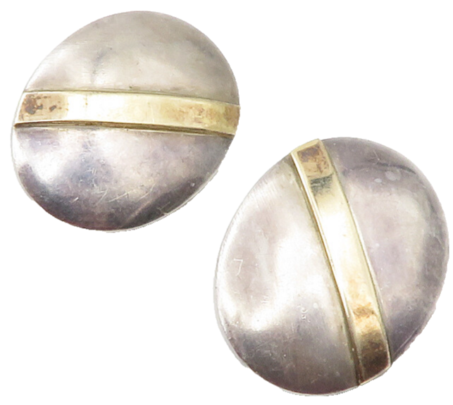 925 Silver & 14K GOLD  Vintage Two Tone Oval Non Pierce Earrings  EG6417