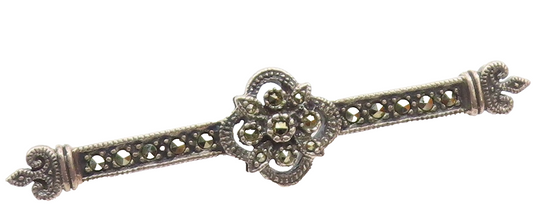 JUDITH JACK 925 Silver  Vintage Sparkling Marcasite Flower Brooch Pin  BP3206