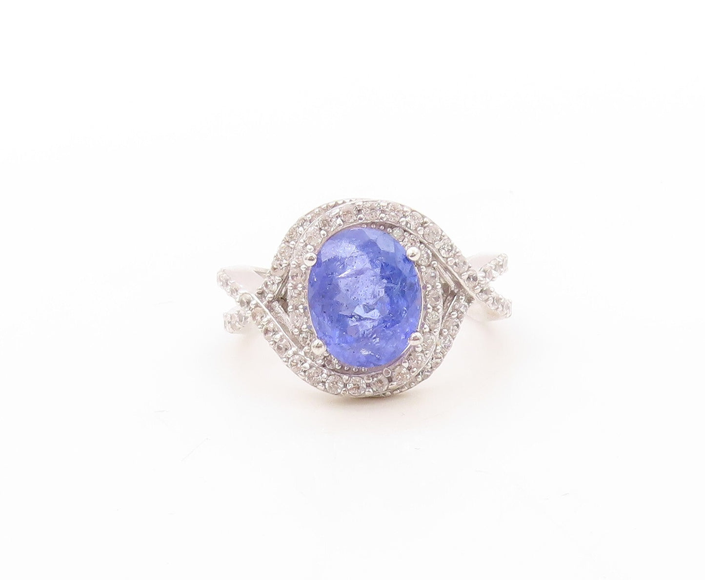925 Sterling Silver Vintage Ring Designer Cutout Sapphire & CZ   Sz 8  RG30923