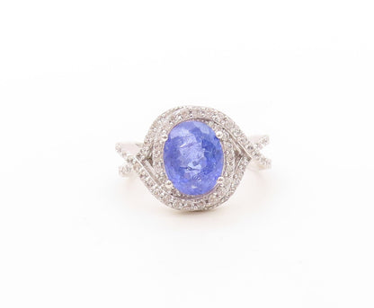 925 Sterling Silver Vintage Ring Designer Cutout Sapphire & CZ   Sz 8  RG30923