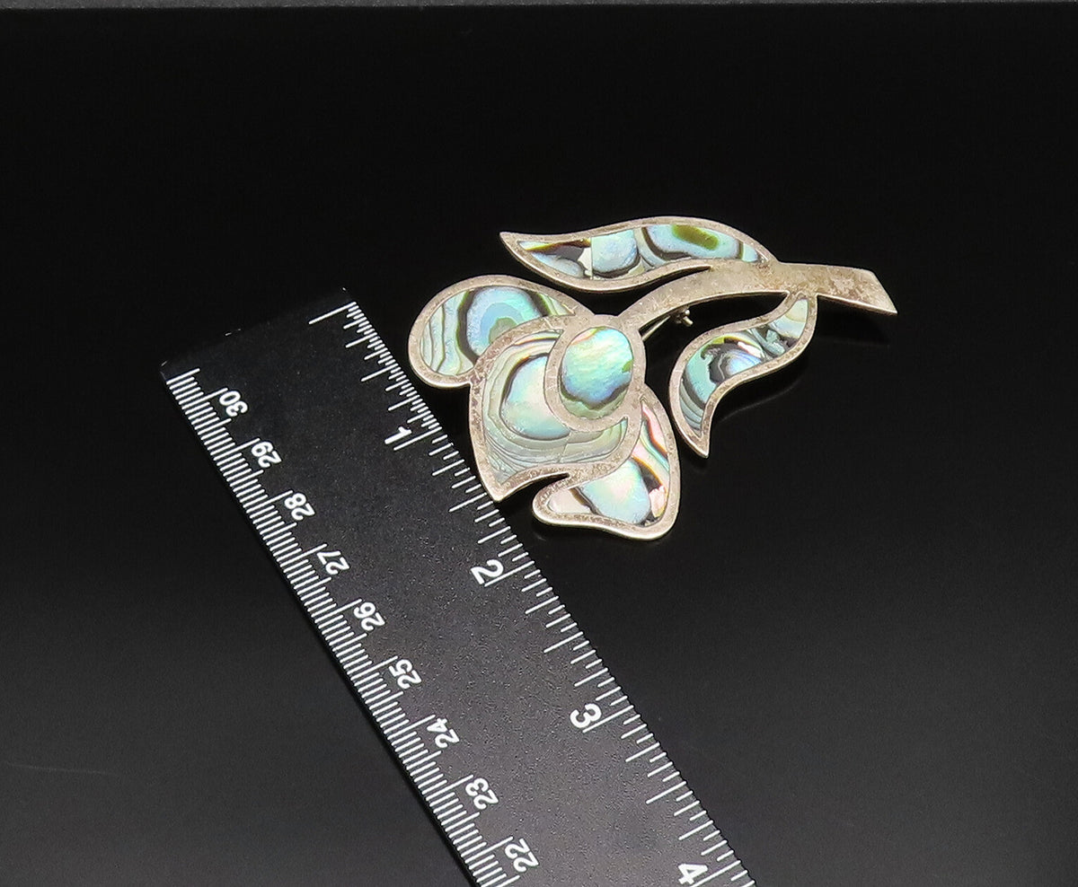 TAXCO 925 Sterling Silver  Vintage Inlaid Abalone Flower Brooch Pin  BP9679